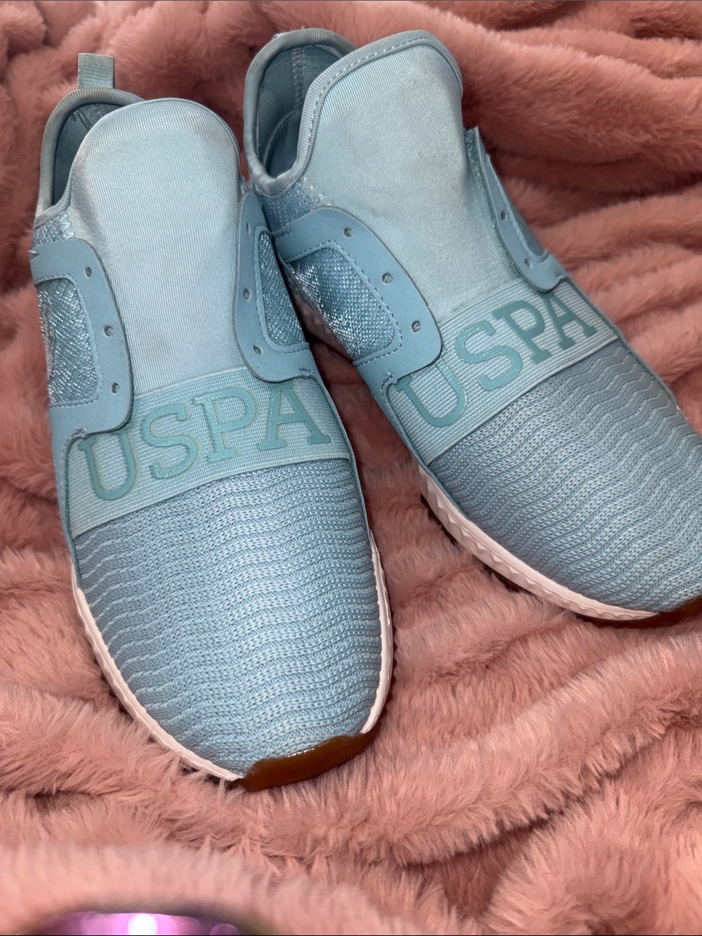 New "U.S. Polo Assn."  Women’s Light Blue Slip-On Knit Nylon Sports 7.5